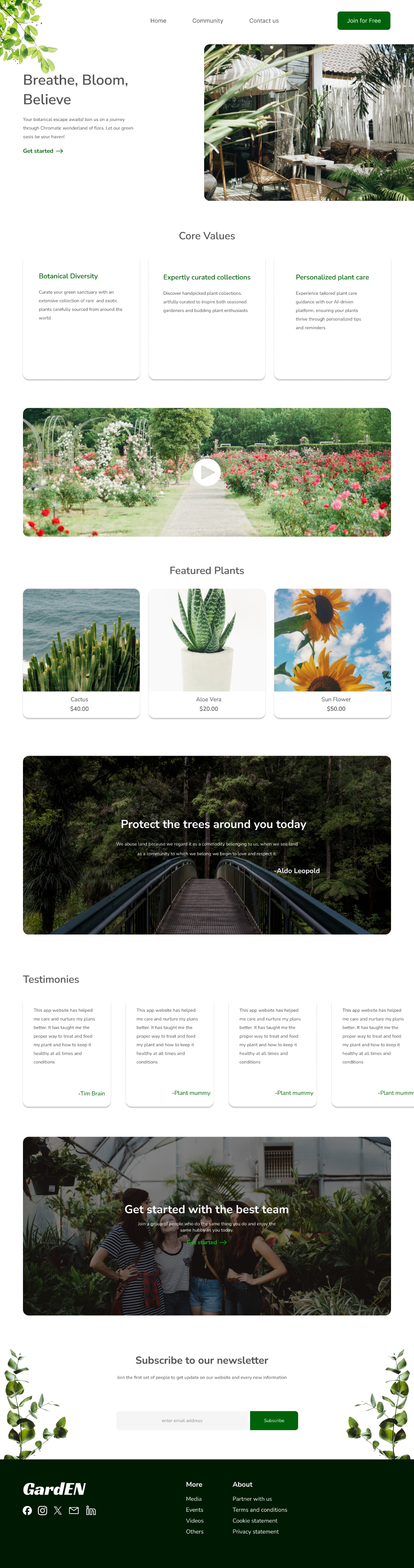 Plant Shopping and Care Landing page