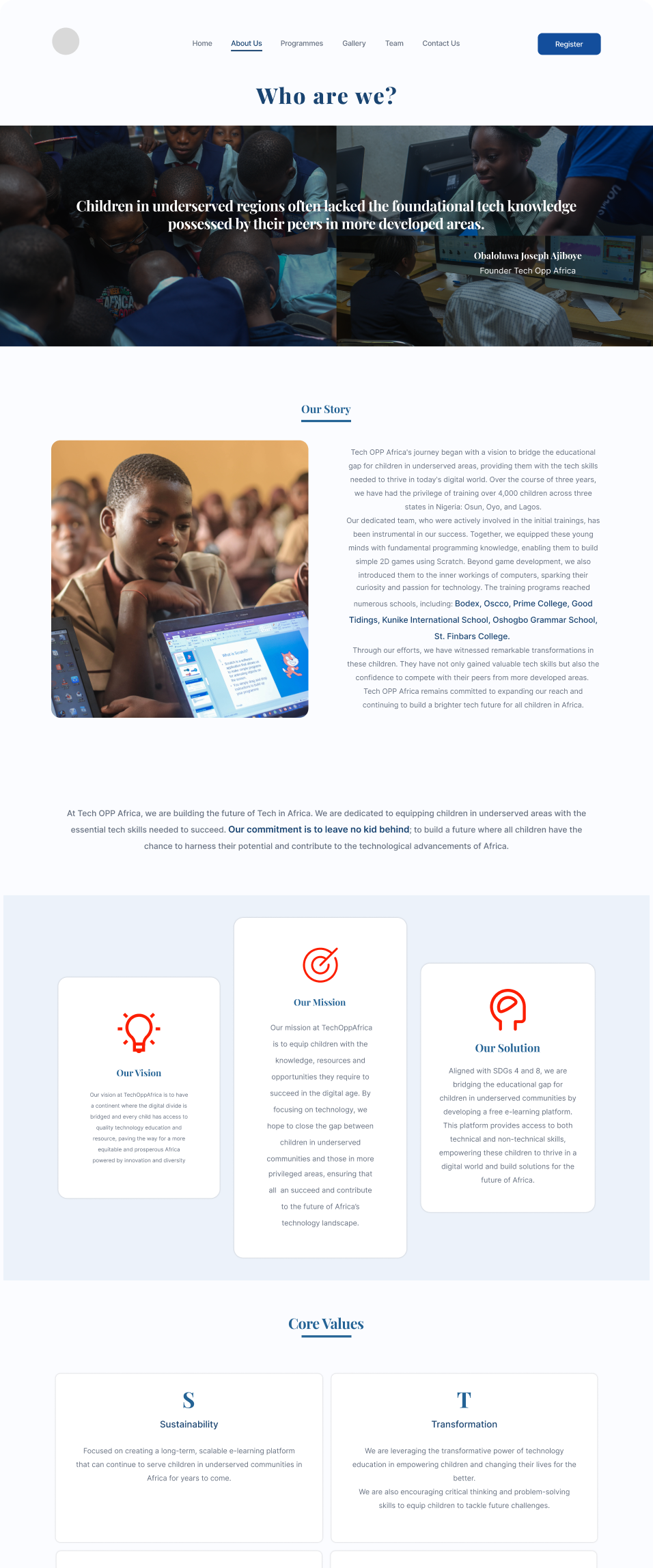 Tech Opp About Us page design