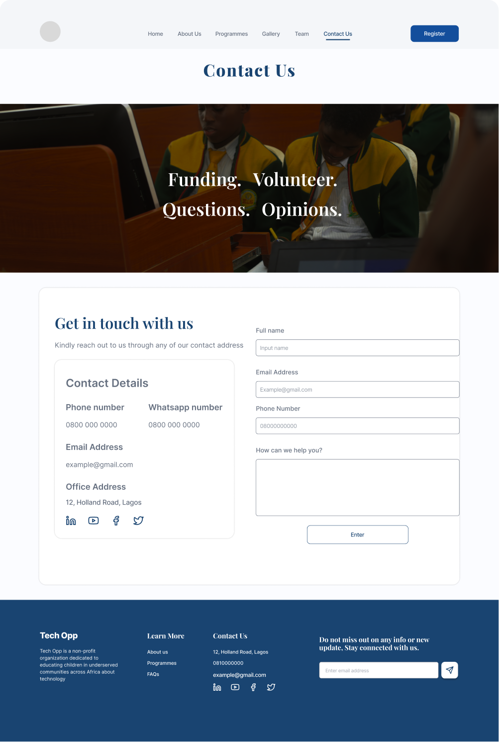 Tech Opp Contact Us page